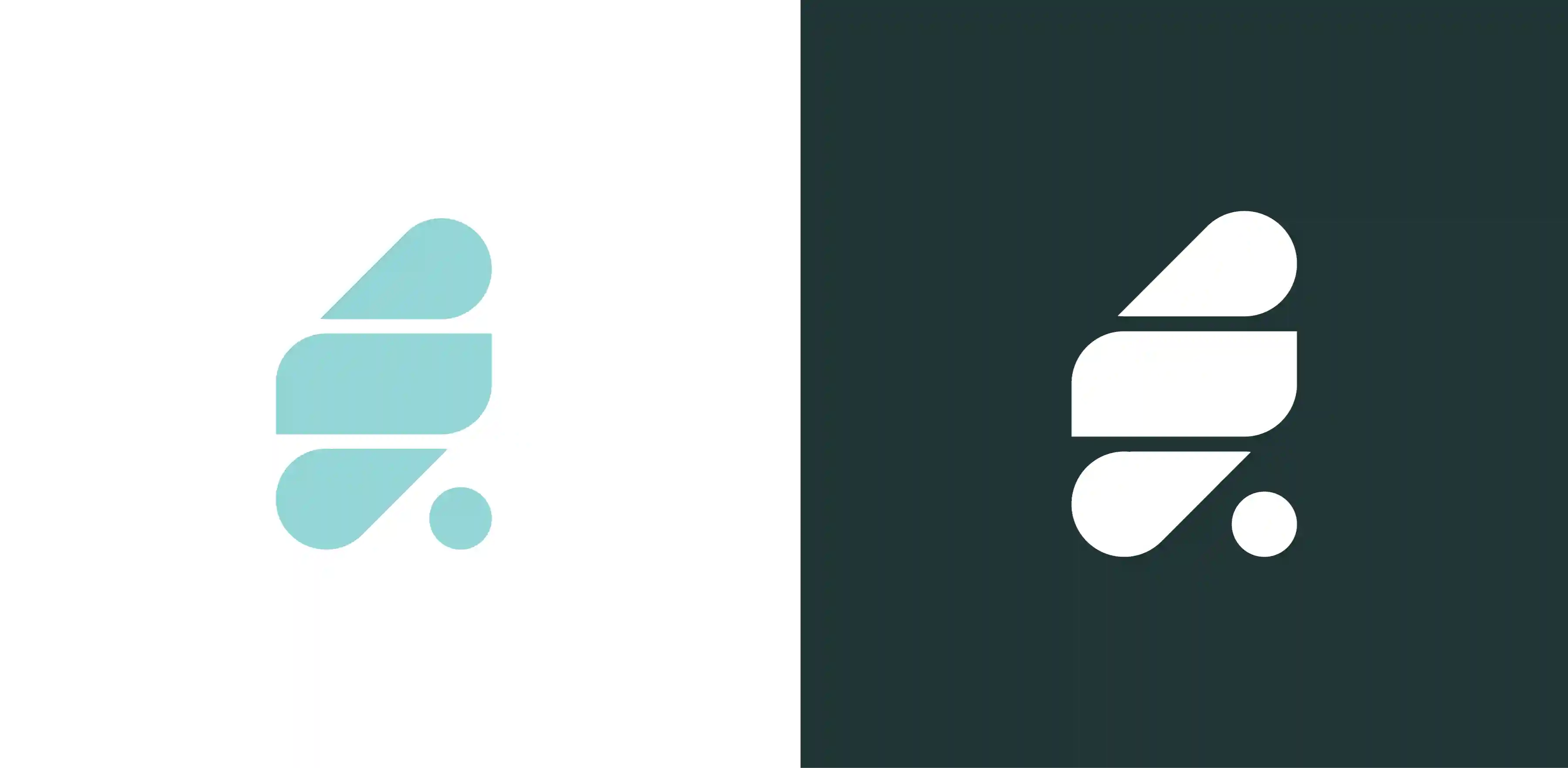 Abstract teal logo mark shown on light and dark.